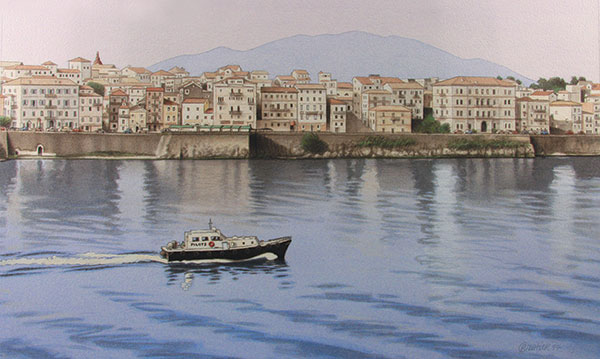 Pilot Boat At Dawn - Corfu<br><small>Framed<br>$1400</small>